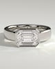 Adrian - Statement Emerald East West Bezel Solitaire with Flat Cigar Band Engagement Ring - 18k White Gold