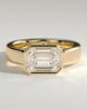 Adrian - Statement Emerald East West Bezel Solitaire with Flat Cigar Band Engagement Ring - 18k Yellow Gold / 18k White Gold