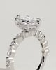 Agnes - Elongated Hexagon Claw Solitaire with Marquise and Round Accent Stones Engagement Ring - 18k White Gold
