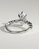 Agnes - Elongated Hexagon Claw Solitaire with Marquise and Round Accent Stones Engagement Ring - 18k White Gold