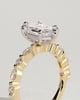 Agnes - Elongated Hexagon Claw Solitaire with Marquise and Round Accent Stones Engagement Ring - 18k Yellow Gold / 18k White Gold