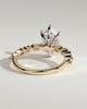 Agnes - Elongated Hexagon Claw Solitaire with Marquise and Round Accent Stones Engagement Ring - 18k Yellow Gold / 18k White Gold
