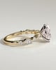 Alyssa - Oval 4 Claw Solitaire with Marquise and Round Accent Stones Engagement Ring - 18k Yellow Gold / 18k White Gold