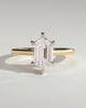 Anastasia - Elongated Hexagon Claw Solitaire with Hidden Halo and Cathedral High Setting Engagement Ring - 18k Yellow Gold / 18k White Gold