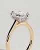 Anastasia - Elongated Hexagon Claw Solitaire with Hidden Halo and Cathedral High Setting Engagement Ring - 18k Yellow Gold / 18k White Gold