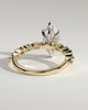Beatrice - Marquise Claw Solitaire with Marquise and Round Accent Stones Engagement Ring - 18k Yellow Gold / 18k White Gold