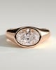 Bronwyn - Statement Oval East West Bezel Solitaire with Signet Band Engagement Ring - 18k Rose Gold