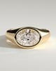 Bronwyn - Statement Oval East West Bezel Solitaire with Signet Band Engagement Ring - 18k Yellow Gold