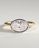 Carina - Oval East West Bezel Solitaire with Open Cathedral High Setting Engagement Ring - 18k Yellow Gold / 18k White Gold