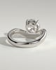 Charlotte - Round East West Claw Solitaire with Wave Band Engagement Ring - 18k White Gold