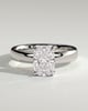 Cora - Elongated Cushion 4 Claw Solitaire with Cigar Band and Hidden Halo Engagement Ring - 18k White Gold High Setting