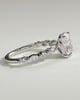 Delphine - Elongated Cushion Claw Solitaire with Marquise and Round Accent Stones Engagement Ring - 18k White Gold
