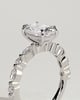 Delphine - Elongated Cushion Claw Solitaire with Marquise and Round Accent Stones Engagement Ring - 18k White Gold