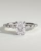Delphine - Elongated Cushion Claw Solitaire with Marquise and Round Accent Stones Engagement Ring - 18k White Gold