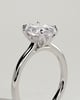 Erica - Oval Claw Solitaire with Petal Gallery, Accent Leaf Detail and Cathedral Setting Engagement Ring - 18k White Gold