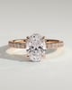 Oval 4 Claw Solitaire with Wrap Around Hidden Halo and Pave Band Engagement Ring - 18k Rose Gold