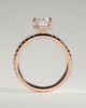 Oval 4 Claw Solitaire with Wrap Around Hidden Halo and Pave Band Engagement Ring - 18k Rose Gold