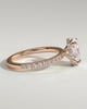 Oval 4 Claw Solitaire with Wrap Around Hidden Halo and Pave Band Engagement Ring - 18k Rose Gold