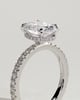 Oval 4 Claw Solitaire with Wrap Around Hidden Halo and Pave Band Engagement Ring - 18k White Gold