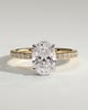 Oval 4 Claw Solitaire with Wrap Around Hidden Halo and Pave Band Engagement Ring - 18k Yellow Gold / 18k White Gold