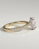 Oval 4 Claw Solitaire with Wrap Around Hidden Halo and Pave Band Engagement Ring - 18k Yellow Gold / 18k White Gold