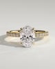Oval 4 Claw Solitaire with Wrap Around Hidden Halo and Pave Band Engagement Ring - 18k Yellow Gold