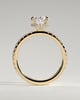 Oval 4 Claw Solitaire with Wrap Around Hidden Halo and Pave Band Engagement Ring - 18k Yellow Gold