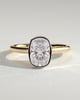 Elongated Cushion Bezel Solitaire with Hidden Halo and Cathedral Setting Engagement Ring - 18k Yellow Gold / 18k White Gold