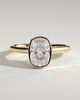 Elongated Cushion Bezel Solitaire with Hidden Halo and Cathedral Setting Engagement Ring - 18k Yellow Gold