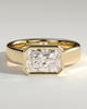 Frankie - Statement Radiant East West Bezel Solitaire with Flat Cigar Band Engagement Ring - 18k Yellow Gold / 18k White Gold