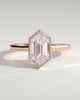 Gloria - Elongated Hexagon Bezel Solitaire with Hidden Halo and Cathedral High Setting Engagement Ring - 18k Rose Gold