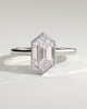 Gloria - Elongated Hexagon Bezel Solitaire with Hidden Halo and Cathedral High Setting Engagement Ring - 18k White Gold