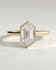 Gloria - Elongated Hexagon Bezel Solitaire with Hidden Halo and Cathedral High Setting Engagement Ring - 18k Yellow Gold
