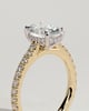 Julia - Oval 4 Claw Solitaire with Hidden Halo, Pave Band and Cathedral Setting Engagement Ring - 18k Yellow Gold / 18k White Gold