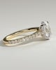 Julia - Oval 4 Claw Solitaire with Hidden Halo, Pave Band and Cathedral Setting Engagement Ring - 18k Yellow Gold / 18k White Gold