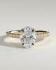 Julia - Oval 4 Claw Solitaire with Hidden Halo, Pave Band and Cathedral Setting Engagement Ring - 18k Yellow Gold