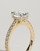 Julia - Oval 4 Claw Solitaire with Hidden Halo, Pave Band and Cathedral Setting Engagement Ring - 18k Yellow Gold