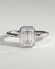 Kezia - Emerald Bezel Solitaire with Petal Gallery Engagement Ring - 18k White Gold