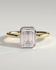 Kezia - Emerald Bezel Solitaire with Petal Gallery Engagement Ring - 18k Yellow Gold / 18k White Gold