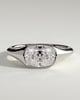 Lennon - Elongated Cushion East West Bezel Solitaire with Signet Band Engagement Ring - 18k White Gold