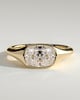Lennon - Elongated Cushion East West Bezel Solitaire with Signet Band Engagement Ring - 18k Yellow Gold