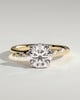 Leslie - Round Claw Solitaire with Hidden Halo, Opposing Marquise Accents and Cathedral High Setting Engagement Ring - 18k Yellow Gold / 18k White Gold