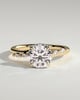 Leslie - Round Claw Solitaire with Hidden Halo, Opposing Marquise Accents and Cathedral High Setting Engagement Ring - 18k Yellow Gold