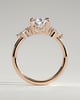 Lindsay - Pear Claw Solitaire with Pear Accents and Round Shoulder Stones Engagement Ring - 18k Rose Gold High Setting