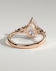 Lindsay - Pear Claw Solitaire with Pear Accents and Round Shoulder Stones Engagement Ring - 18k Rose Gold High Setting