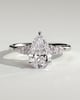 Lindsay - Pear Claw Solitaire with Pear Accents and Round Shoulder Stones Engagement Ring - 18k White Gold High Setting