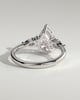 Lindsay - Pear Claw Solitaire with Pear Accents and Round Shoulder Stones Engagement Ring - 18k White Gold High Setting