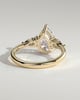 Lindsay - Pear Claw Solitaire with Pear Accents and Round Shoulder Stones Engagement Ring - 18k Yellow Gold High Setting