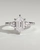 Lisa - Elongated Hexagon Claw Trilogy with Pear Side Stones and Cathedral Setting Engagement Ring - 18k White Gold