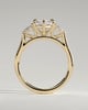 Lisa - Elongated Hexagon Claw Trilogy with Pear Side Stones and Cathedral Setting Engagement Ring - 18k Yellow Gold